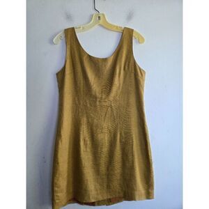 Ellen Ashley Women Taupe Brown 100% Linen Square Neck Shift Dress sz 8 or Medium